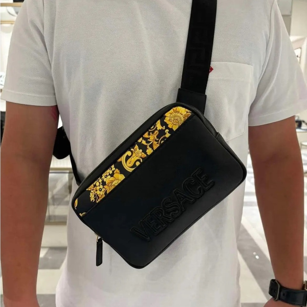 Versace unisex baroque barocco Greca logo leather chest waist belt bag NEW - Picture 2 of 11